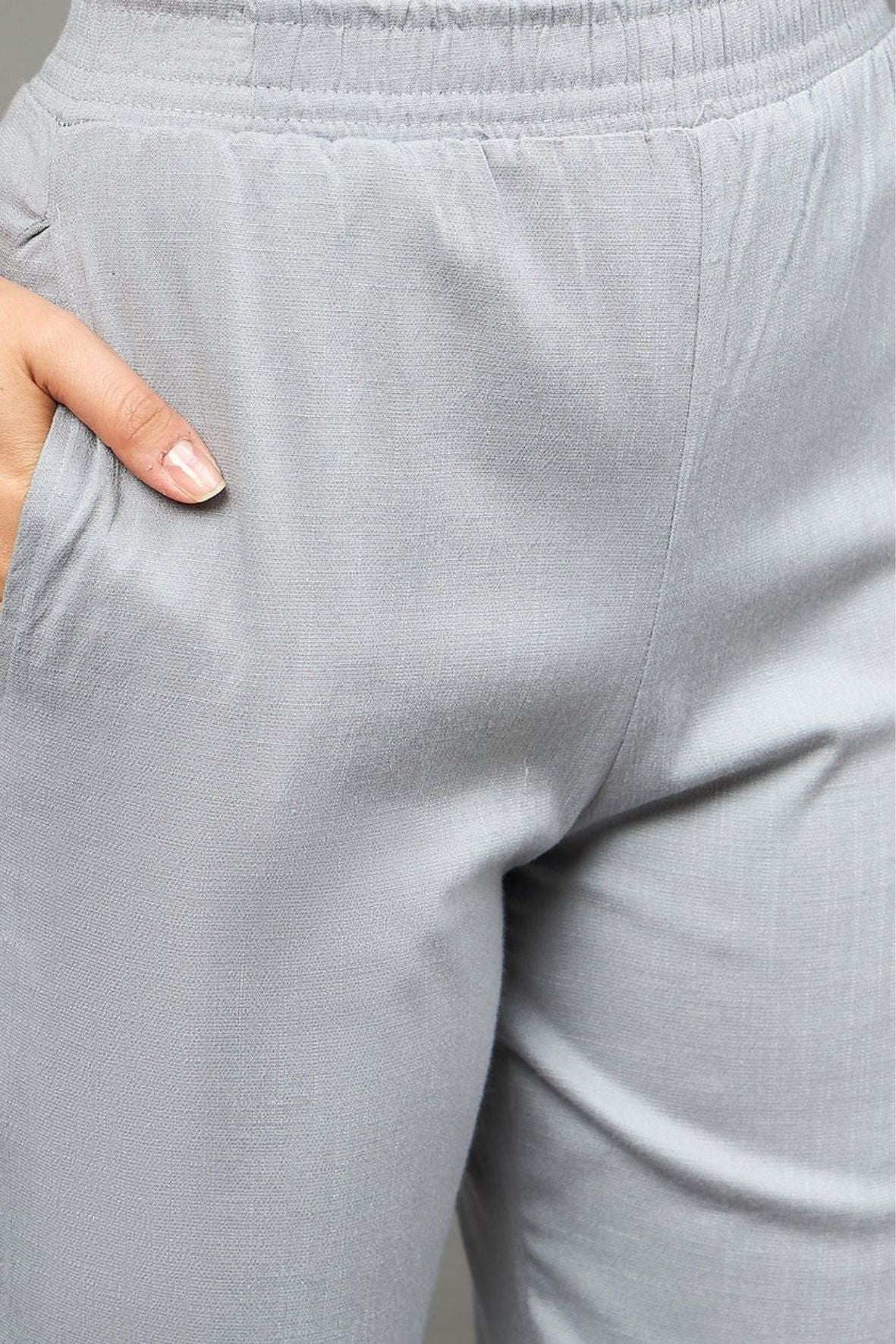 Grey Colour Straight Pant