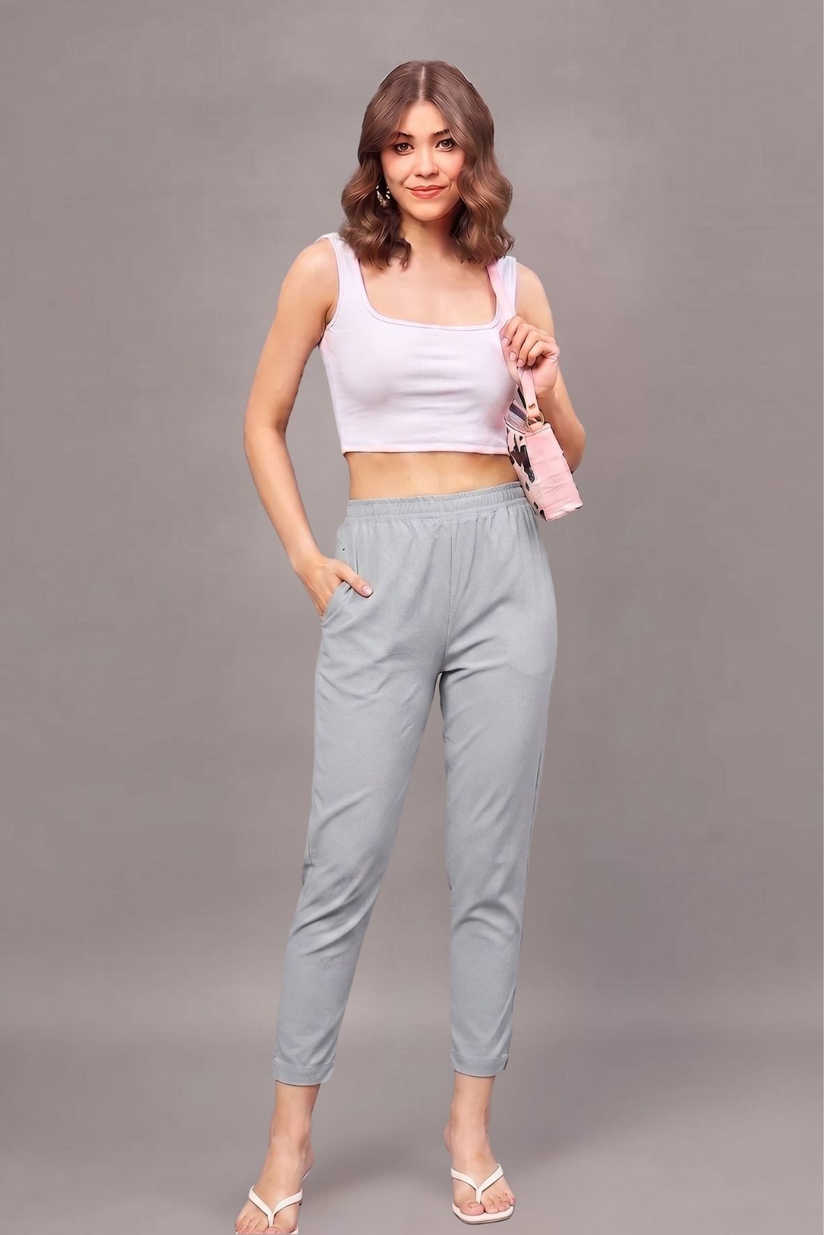 Grey Colour Straight Pant