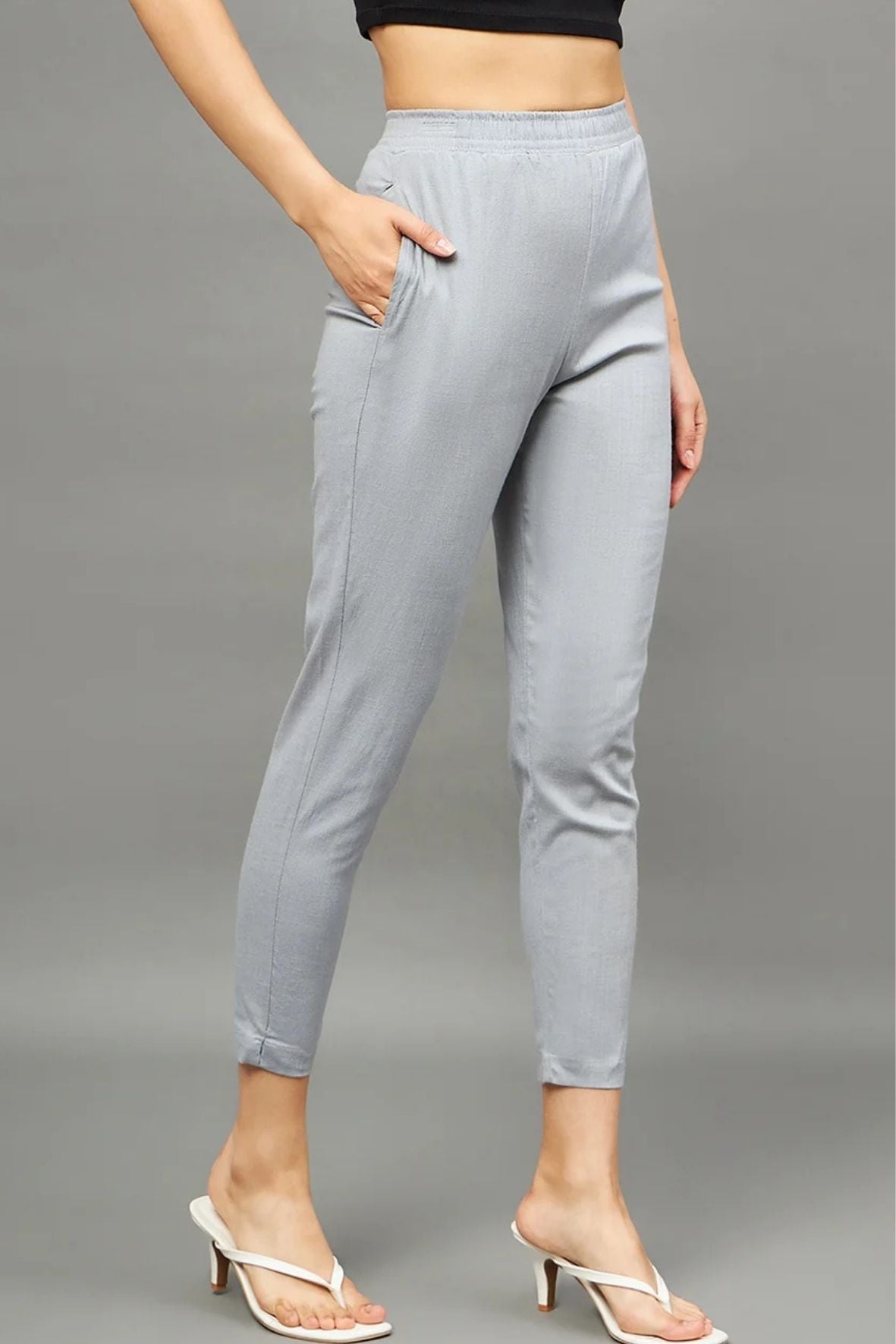 Grey Colour Straight Pant