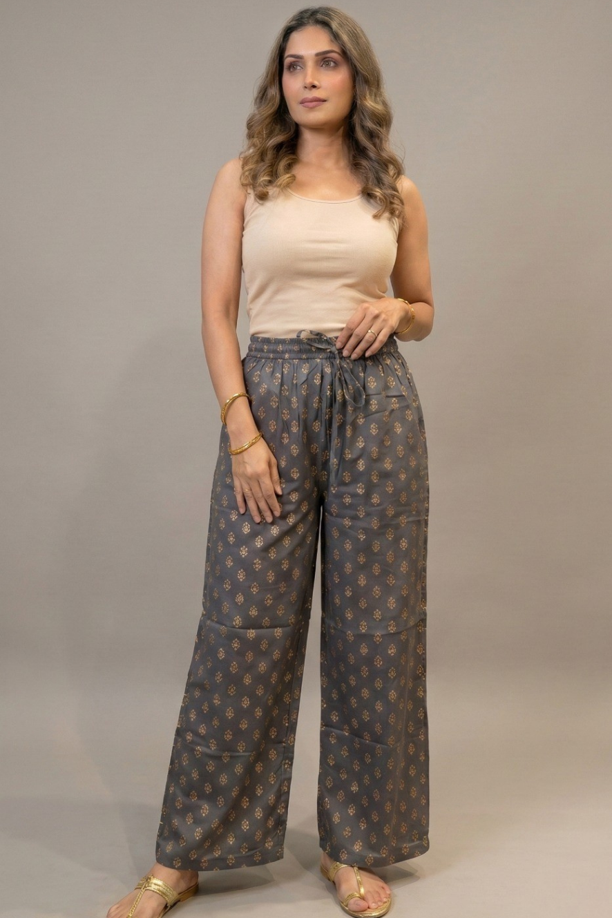 Grey & Gold Ethnic Buti  Printed Palazzo