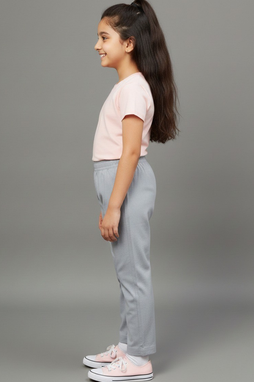 Girls Grey Colour Straight Pant