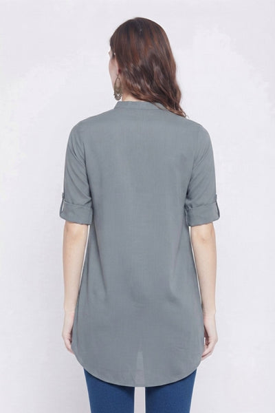 Dark Grey Solid Coloured Short Kurti - 32" Length