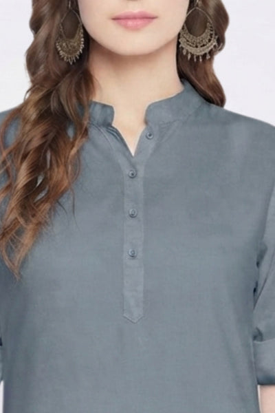 Dark Grey Solid Coloured Short Kurti - 32" Length