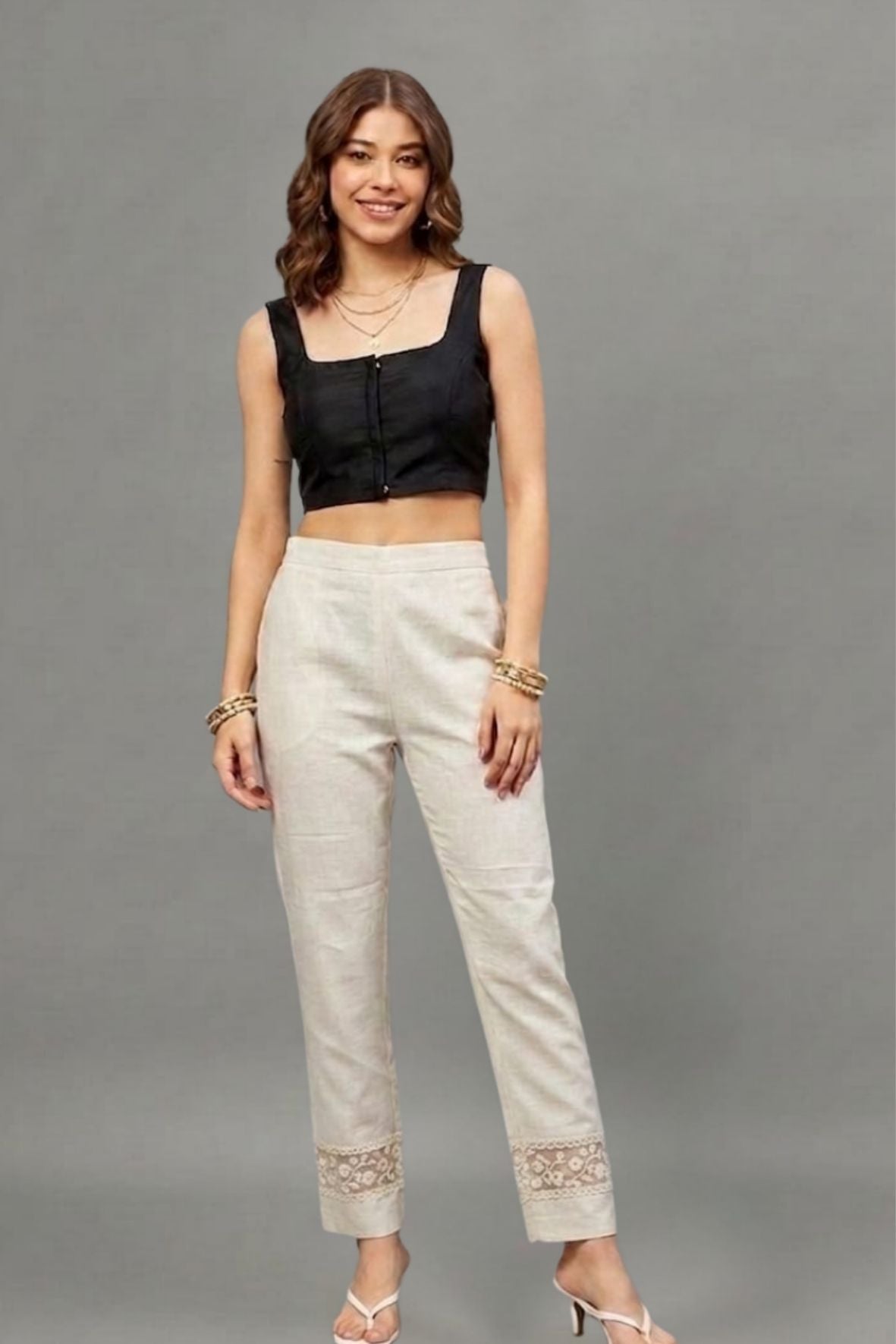 Ivory Blossom Cotton Flex Lace Pants