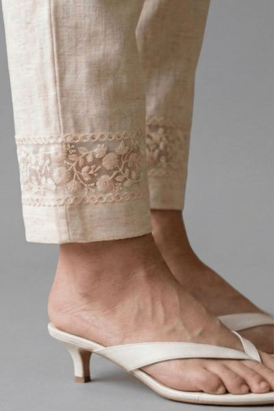 Ivory Blossom Cotton Flex Lace Pants