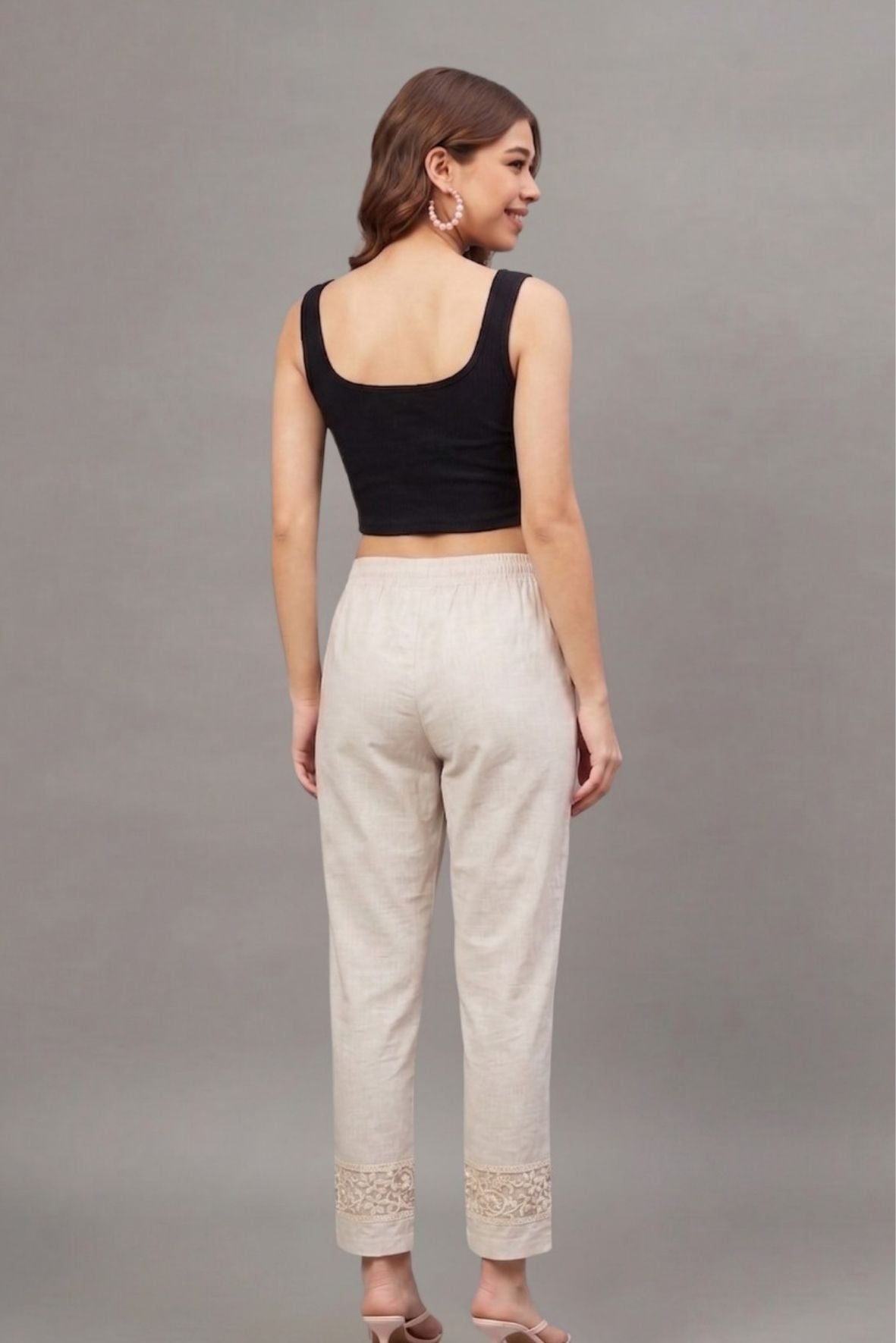 Ivory floral Cotton Flex Lace Pants