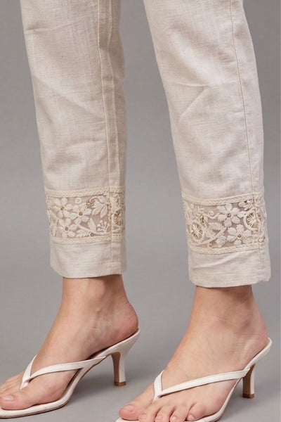 Ivory floral Cotton Flex Lace Pants