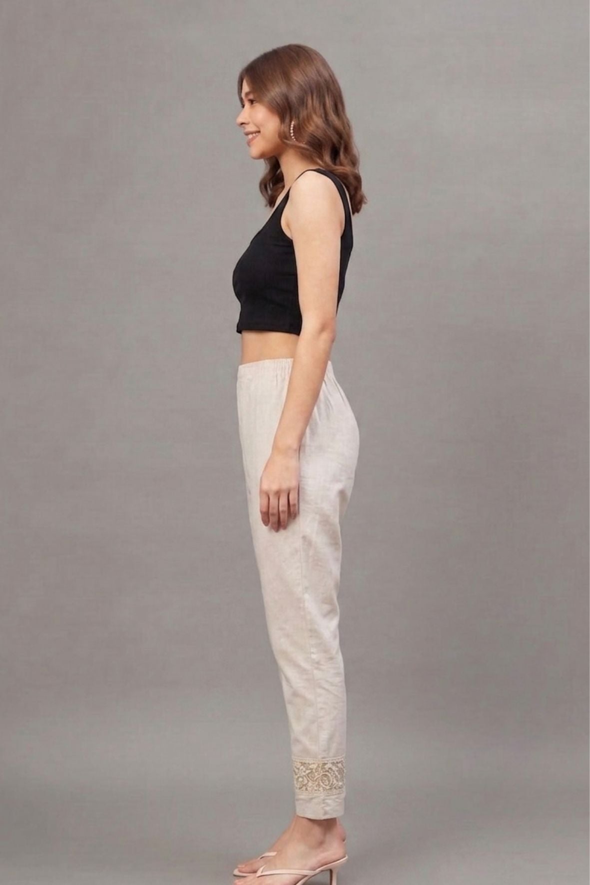 Ivory floral Cotton Flex Lace Pants