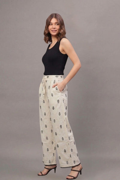 Charcoal Buta Print Cotton Lace Palazzo