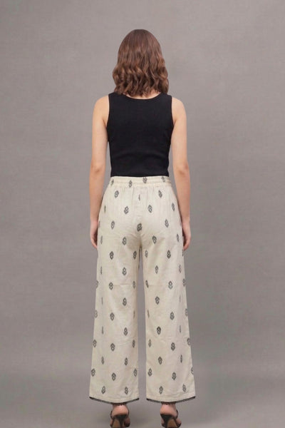 Charcoal Buta Print Cotton Lace Palazzo
