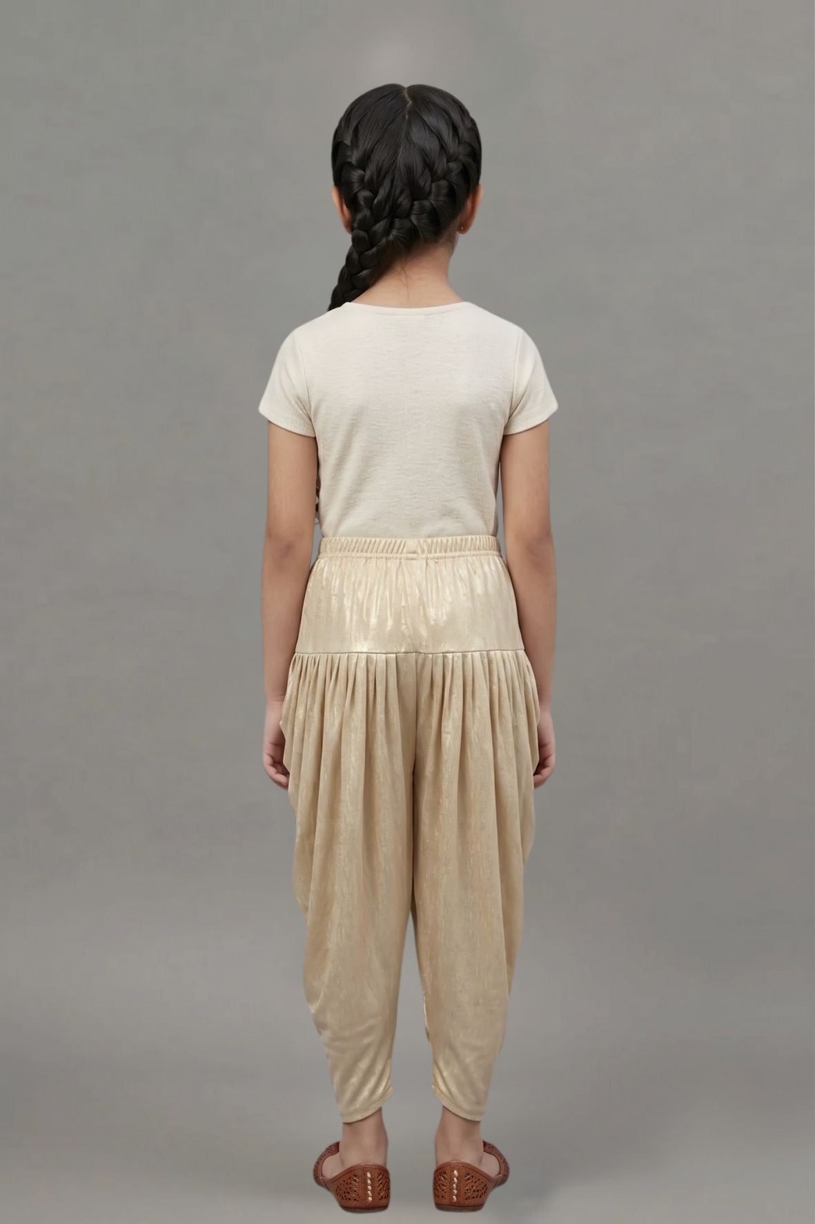 Kids Light Gold Shimmer Dhoti Pants