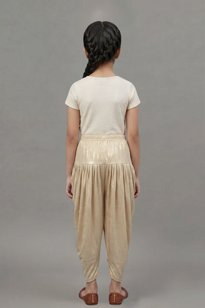 Kids Light Gold Shimmer Dhoti Pants