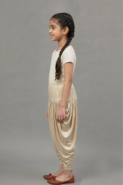 Kids Light Gold Shimmer Dhoti Pants