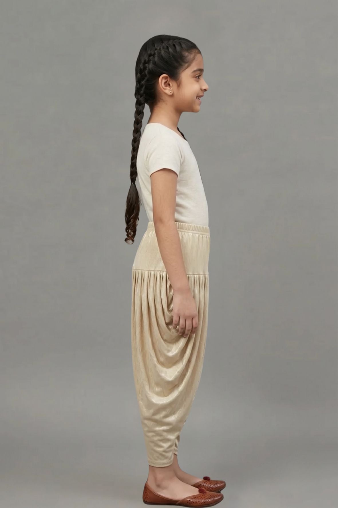 Kids Light Gold Shimmer Dhoti Pants