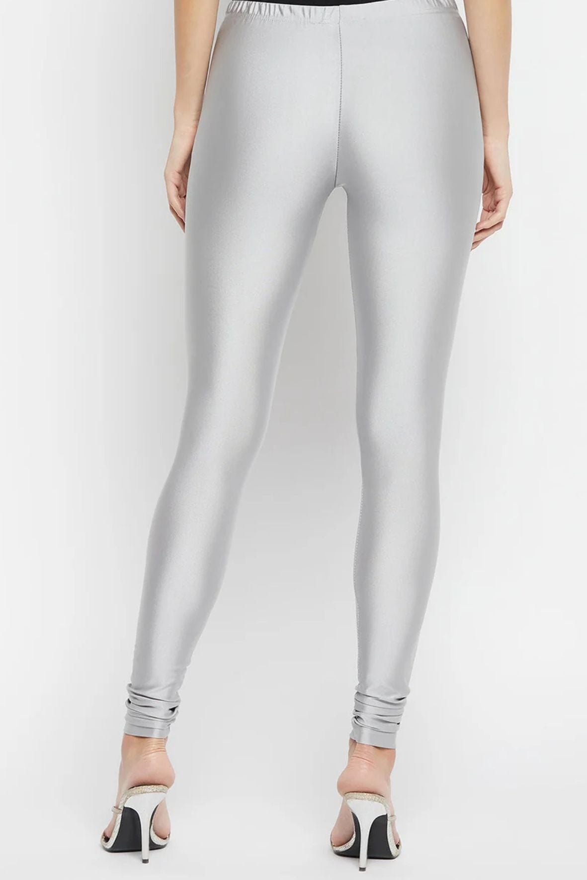 Light Grey Metallic Leggings - Ankle Length