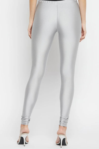 Light Grey Metallic Leggings - Ankle Length