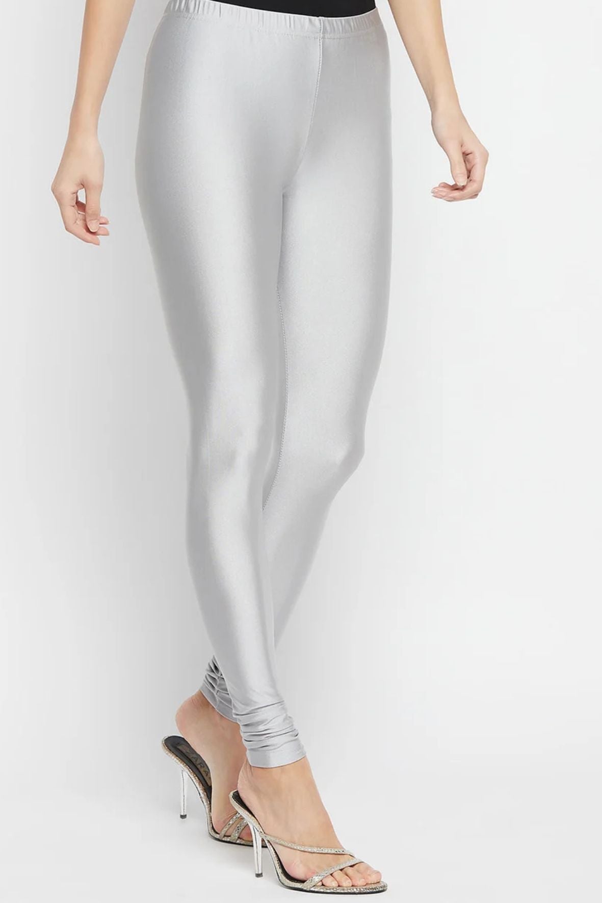 Light Grey Metallic Leggings - Ankle Length