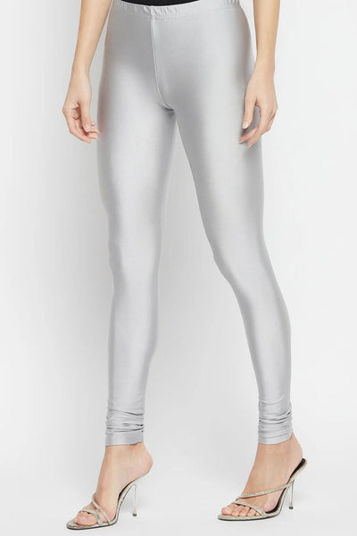 Light Grey Metallic Leggings - Ankle Length