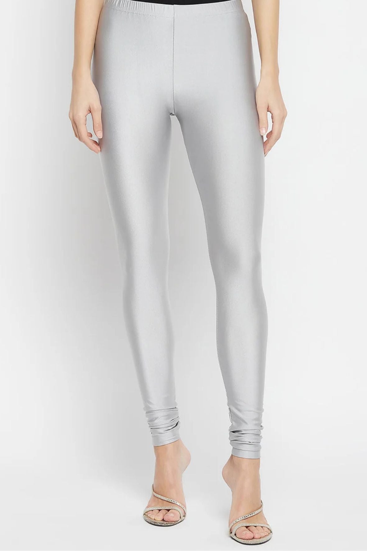 Light Grey Metallic Leggings - Ankle Length
