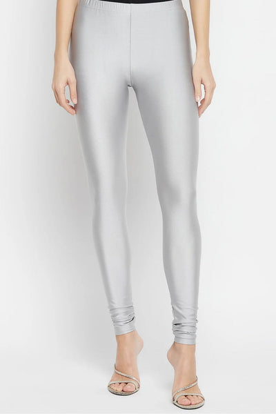 Light Grey Metallic Leggings - Ankle Length