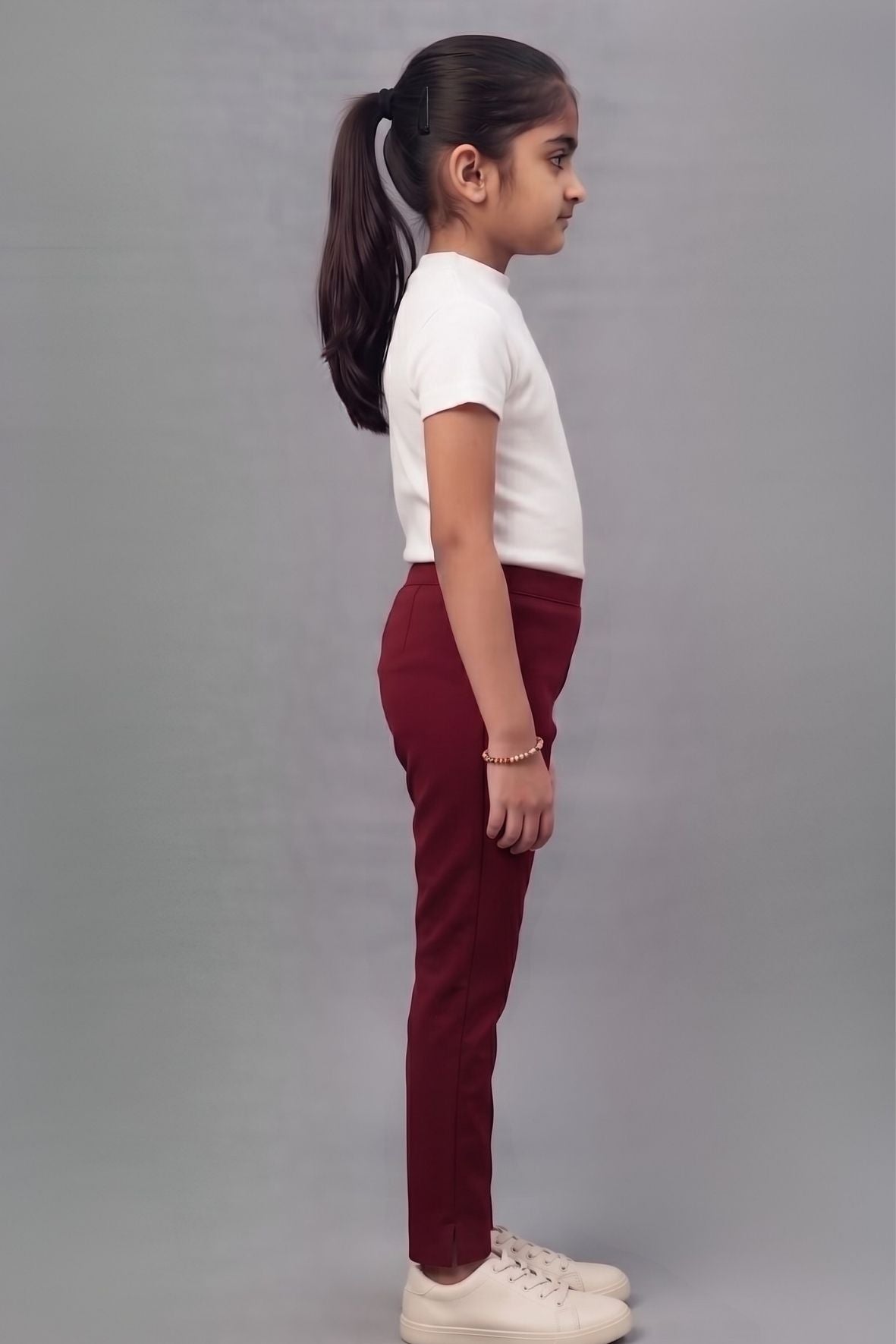 Girls Maroon Colour Straight Pant