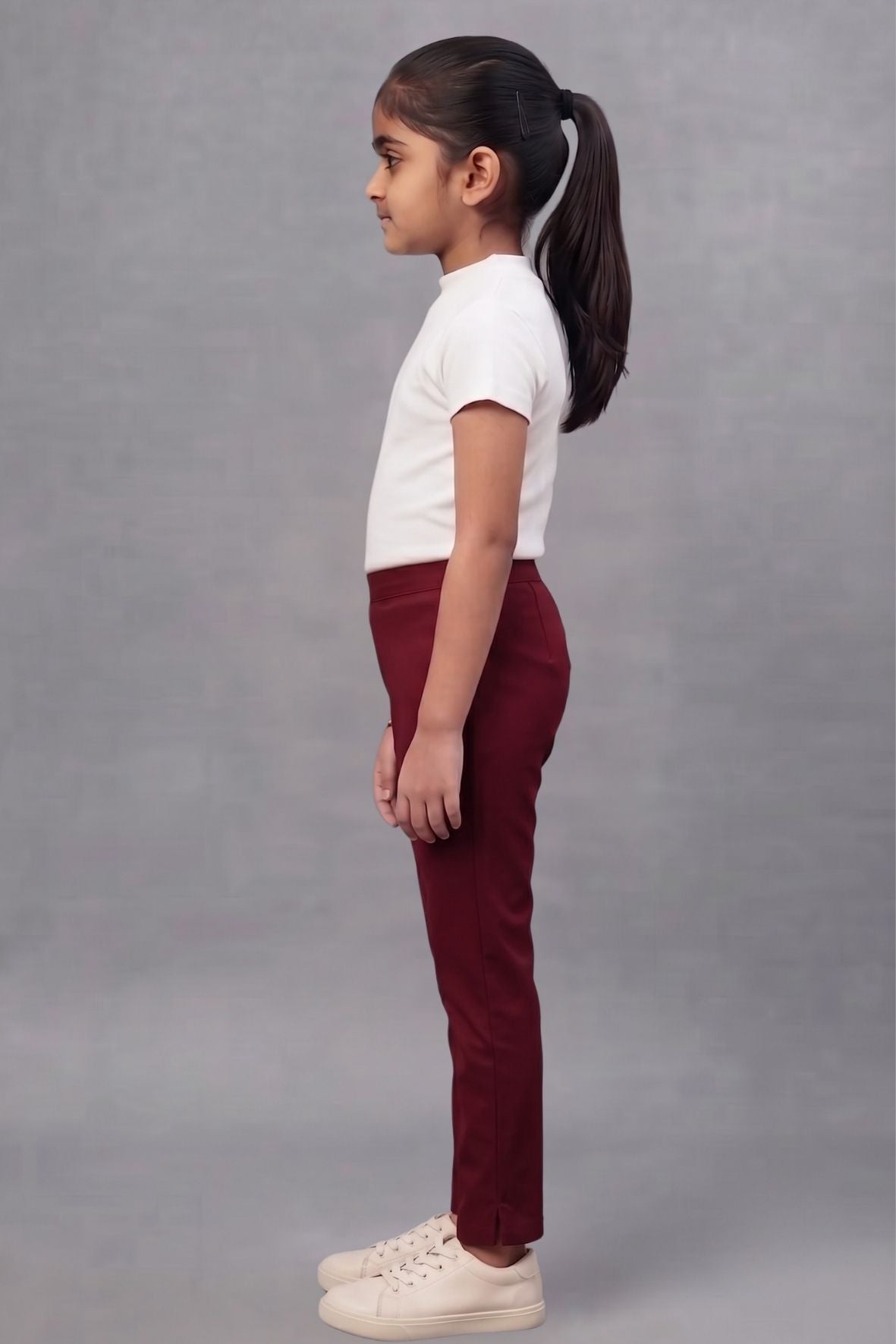 Girls Maroon Colour Straight Pant