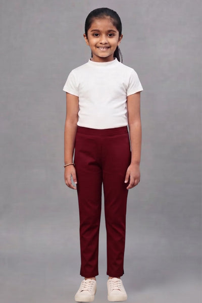 Girls Maroon Colour Straight Pant