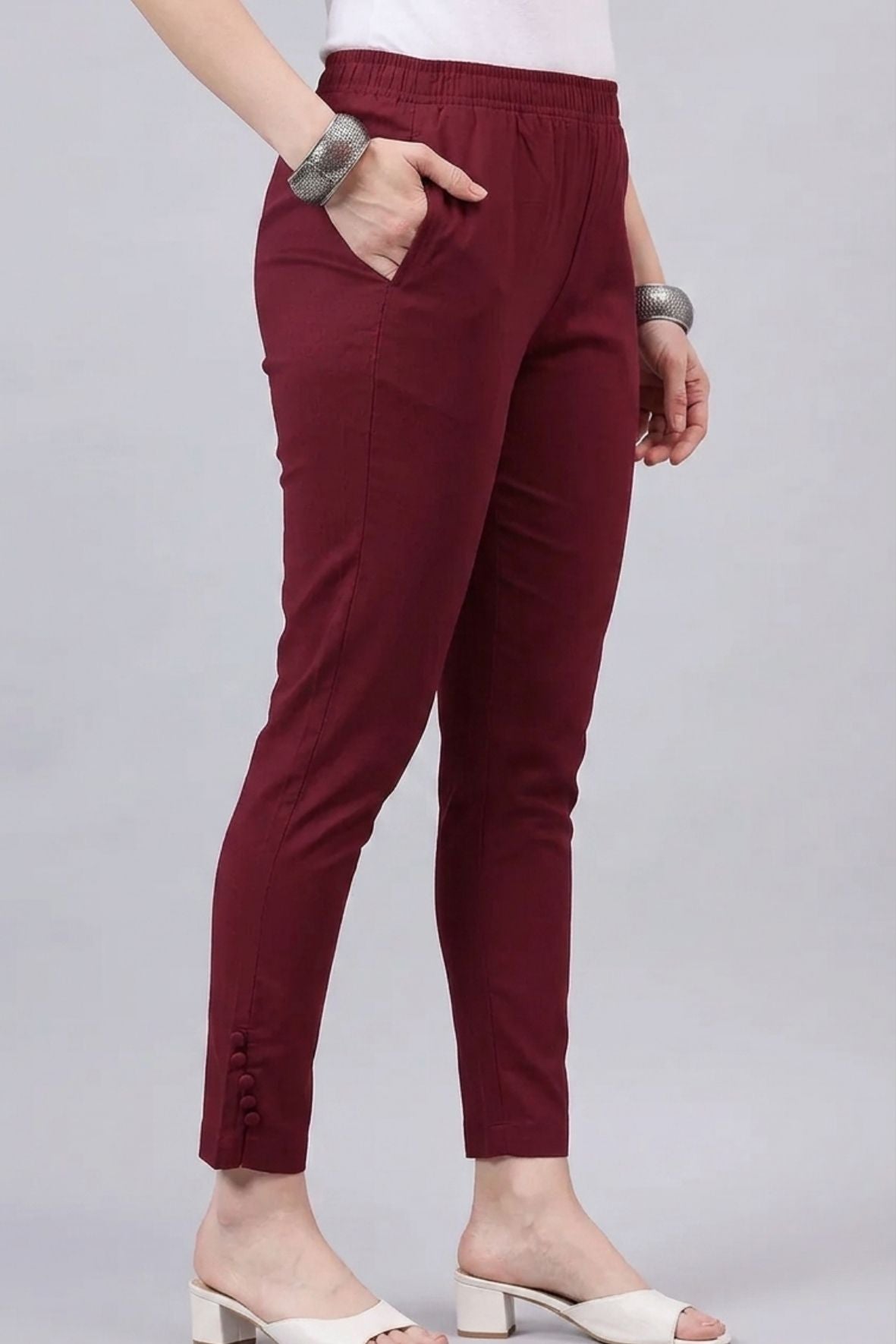 Maroon Regular Fit Potli Pants