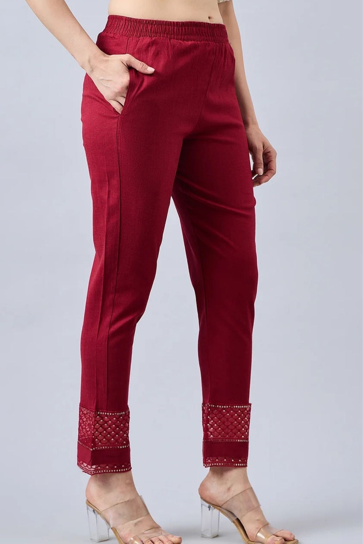 Maroon Sequin Lace Pants