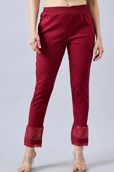 Maroon Sequin Lace Pants