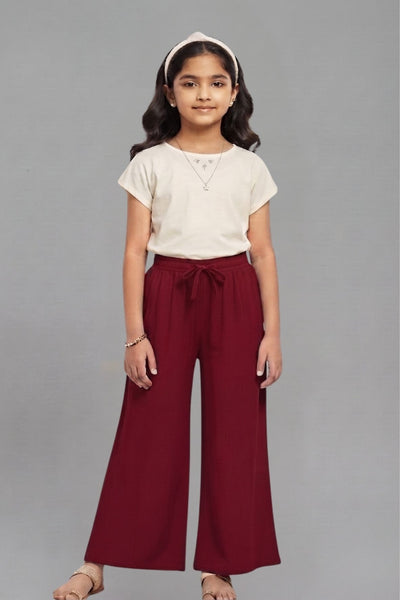 Kids Maroon Rayon Palazzo