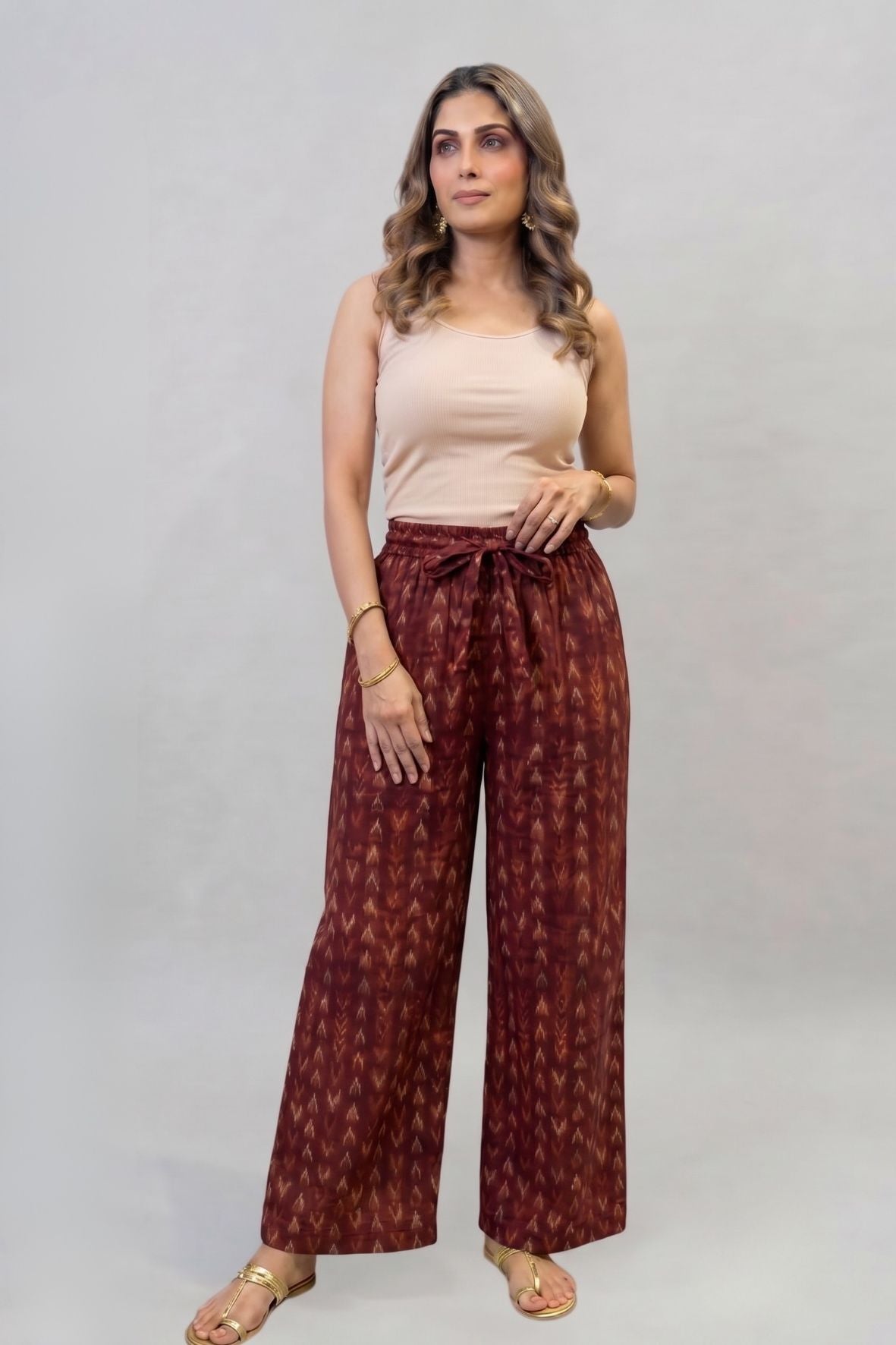 Maroon  Ikat Printed Palazzo