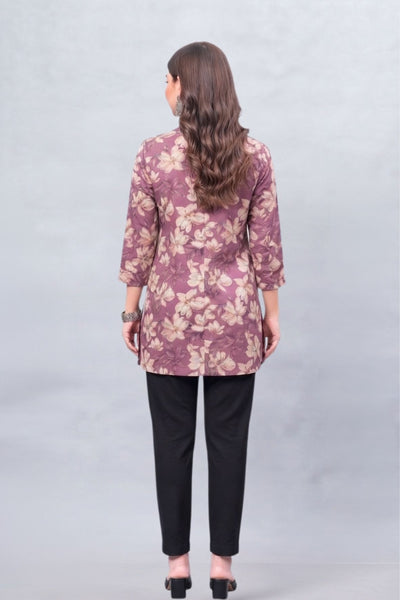 Mauve Floral Cotton Printed Short Kurti