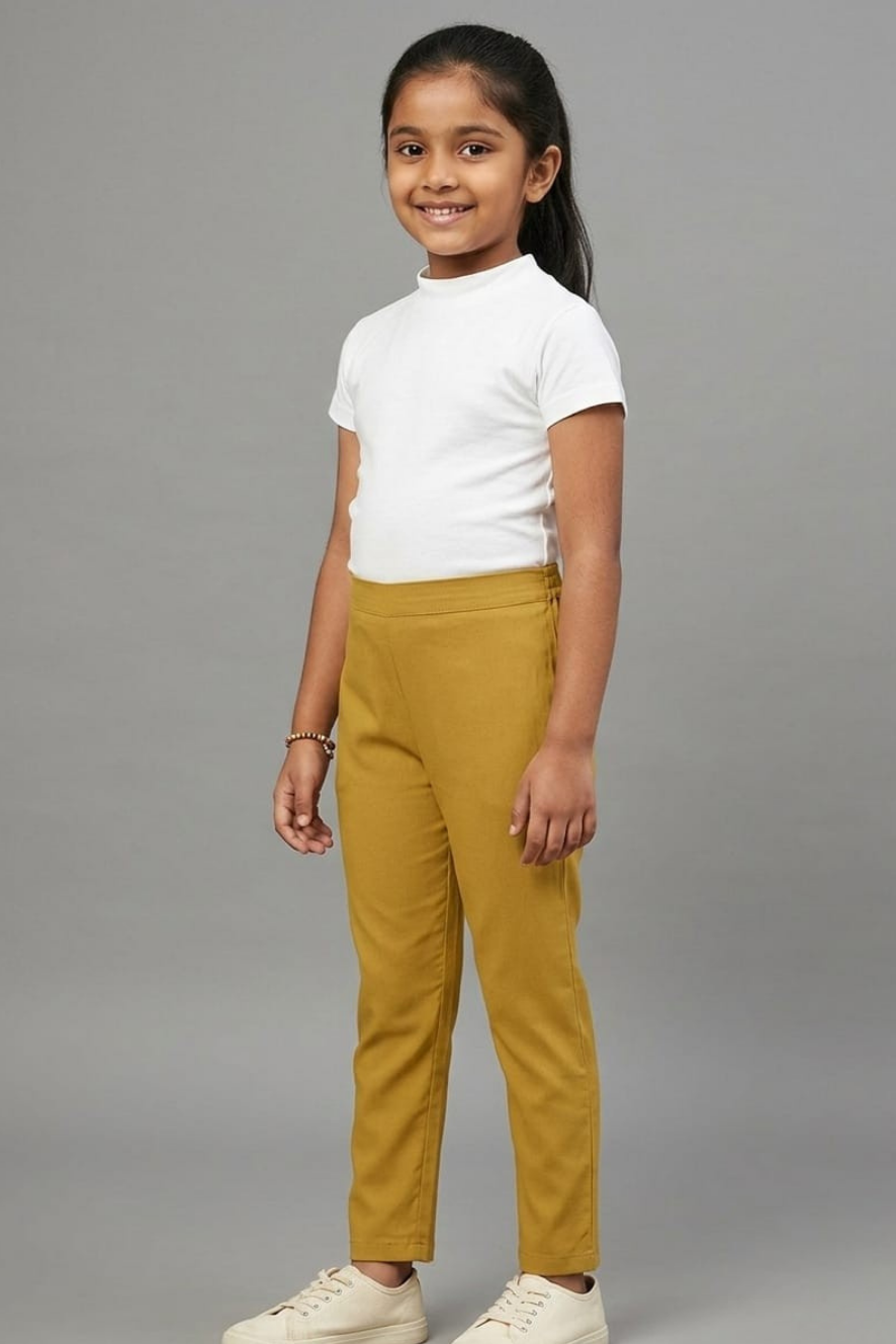 Girls Mustard Colour Straight Pant