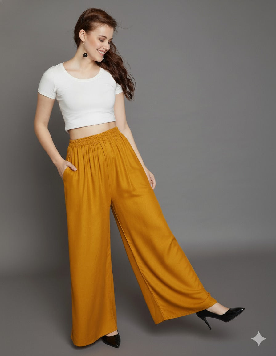Mustard Plain Rayon Palazzo