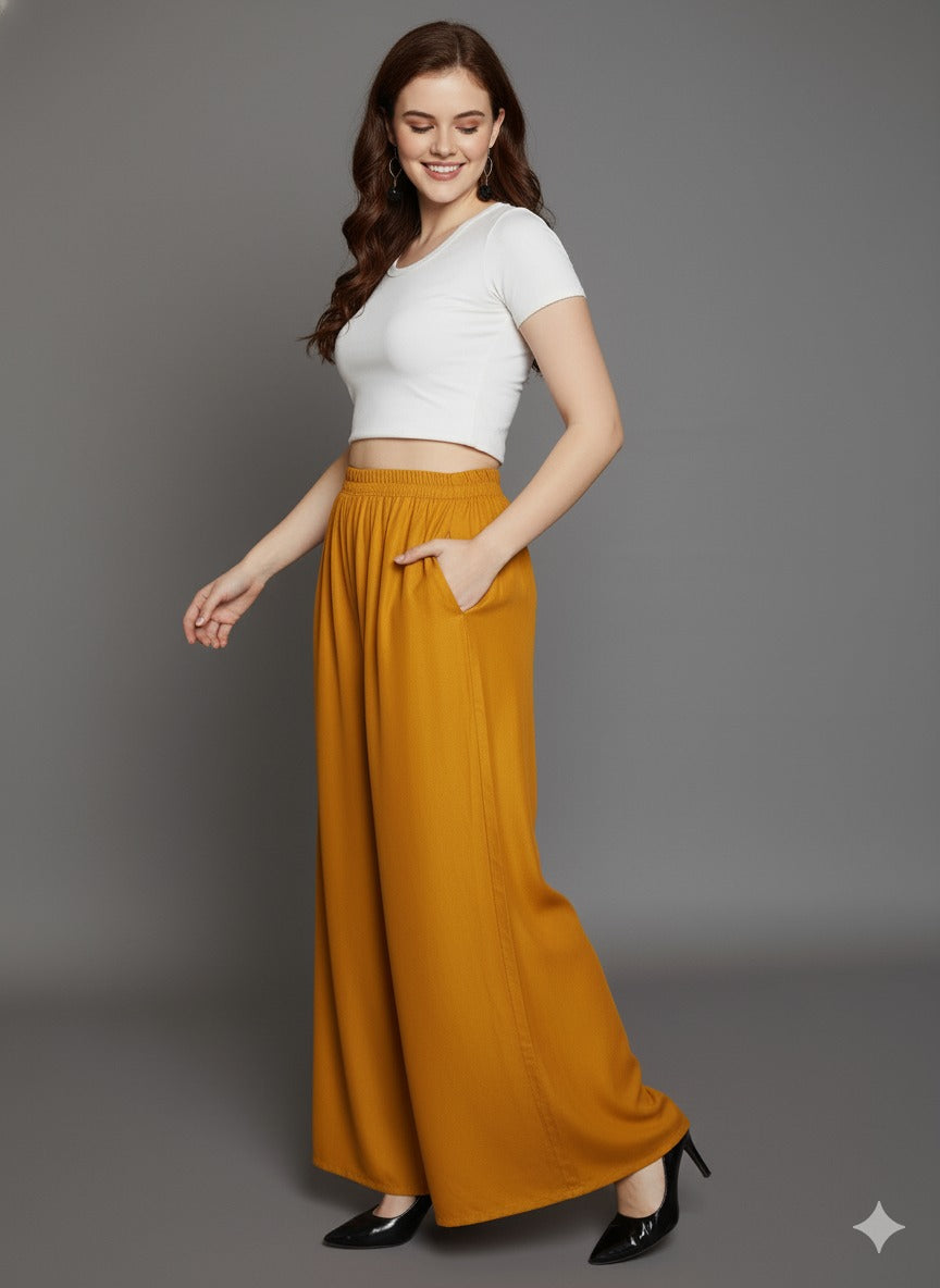 Mustard Plain Rayon Palazzo