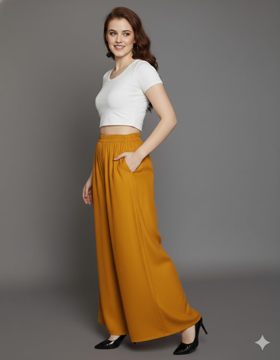 Mustard Plain Rayon Palazzo