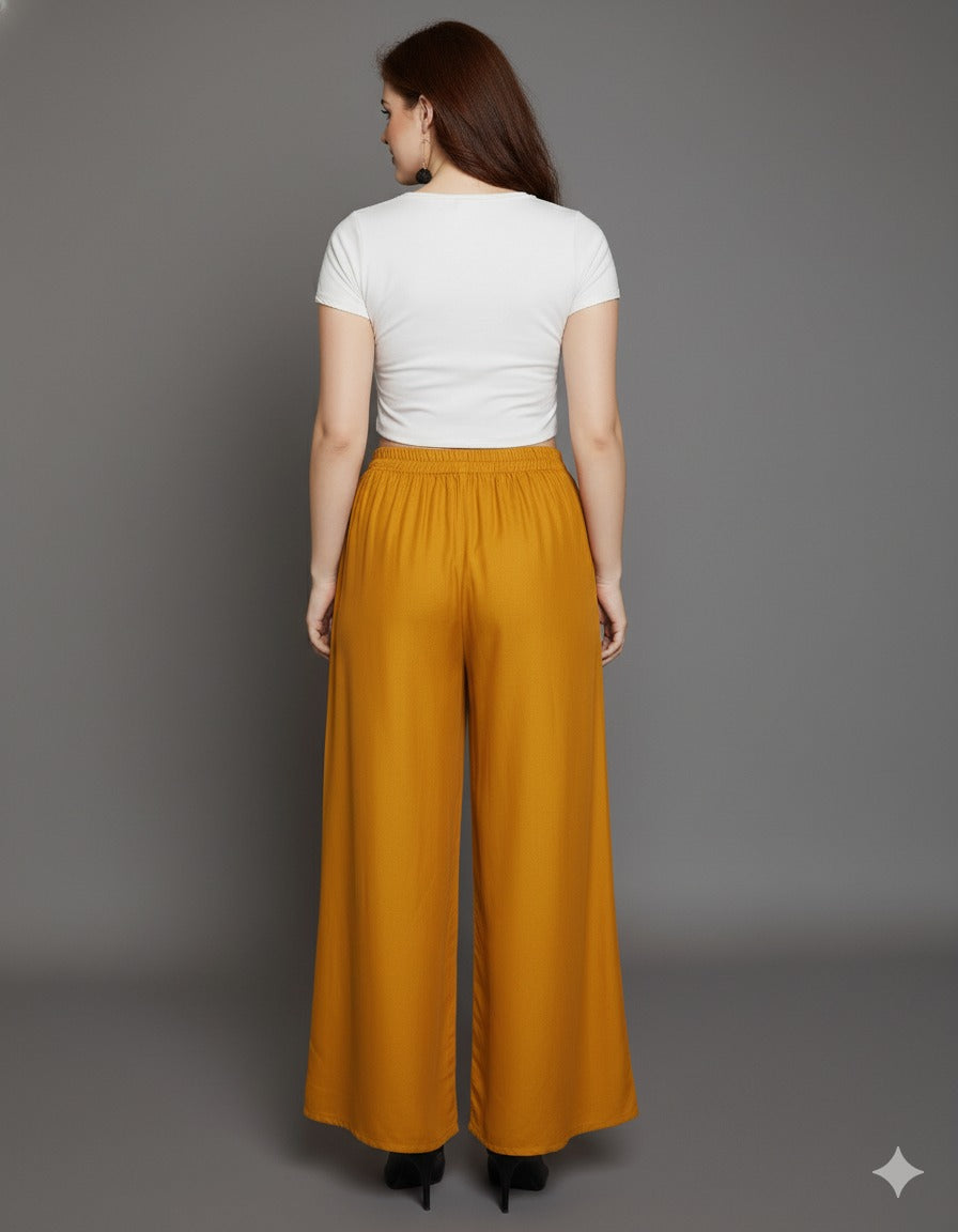 Mustard Plain Rayon Palazzo
