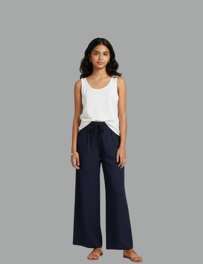 Kids Navy Blue Rayon Palazzo