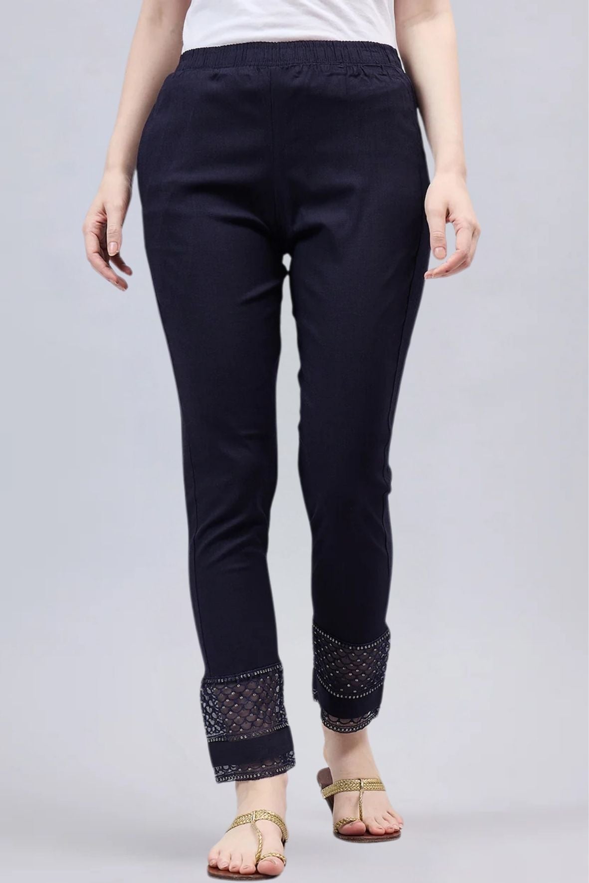 Navy Blue Sequin Lace Pants