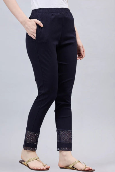 Navy Blue Sequin Lace Pants