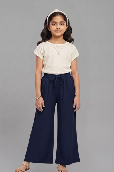 Kids Navy Blue Rayon Palazzo