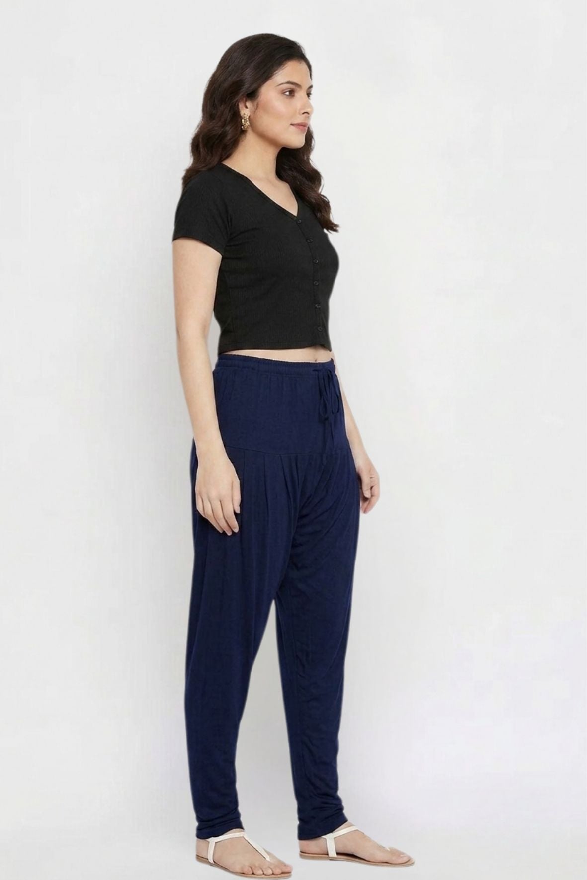Navy Blue Plain Viscose Patiala