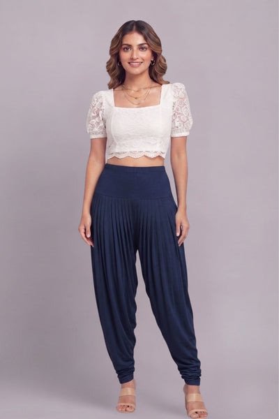 Navy Blue Viscose Plain Dhoti