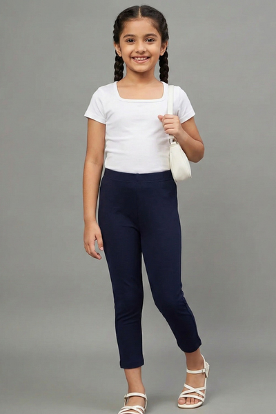Girls Navy Blue Colour Straight Pant