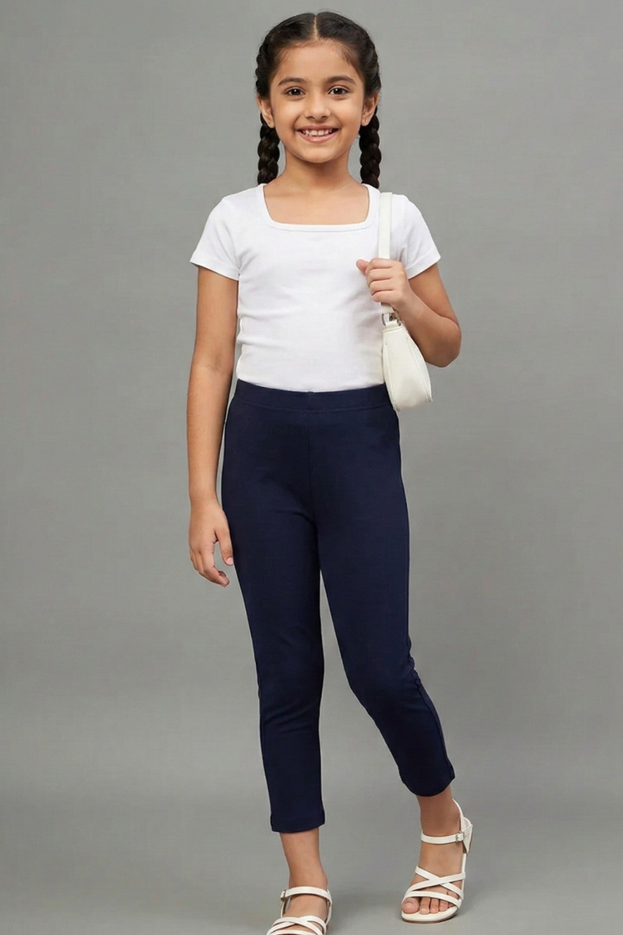 Girls Navy Blue Colour Straight Pant