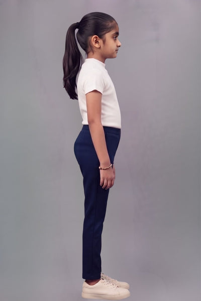 Girls Navy Blue Colour Straight Pant
