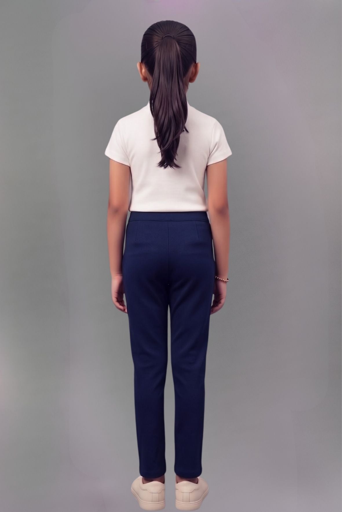 Girls Navy Blue Colour Straight Pant