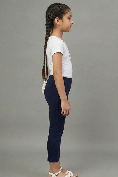 Girls Navy Blue Colour Straight Pant