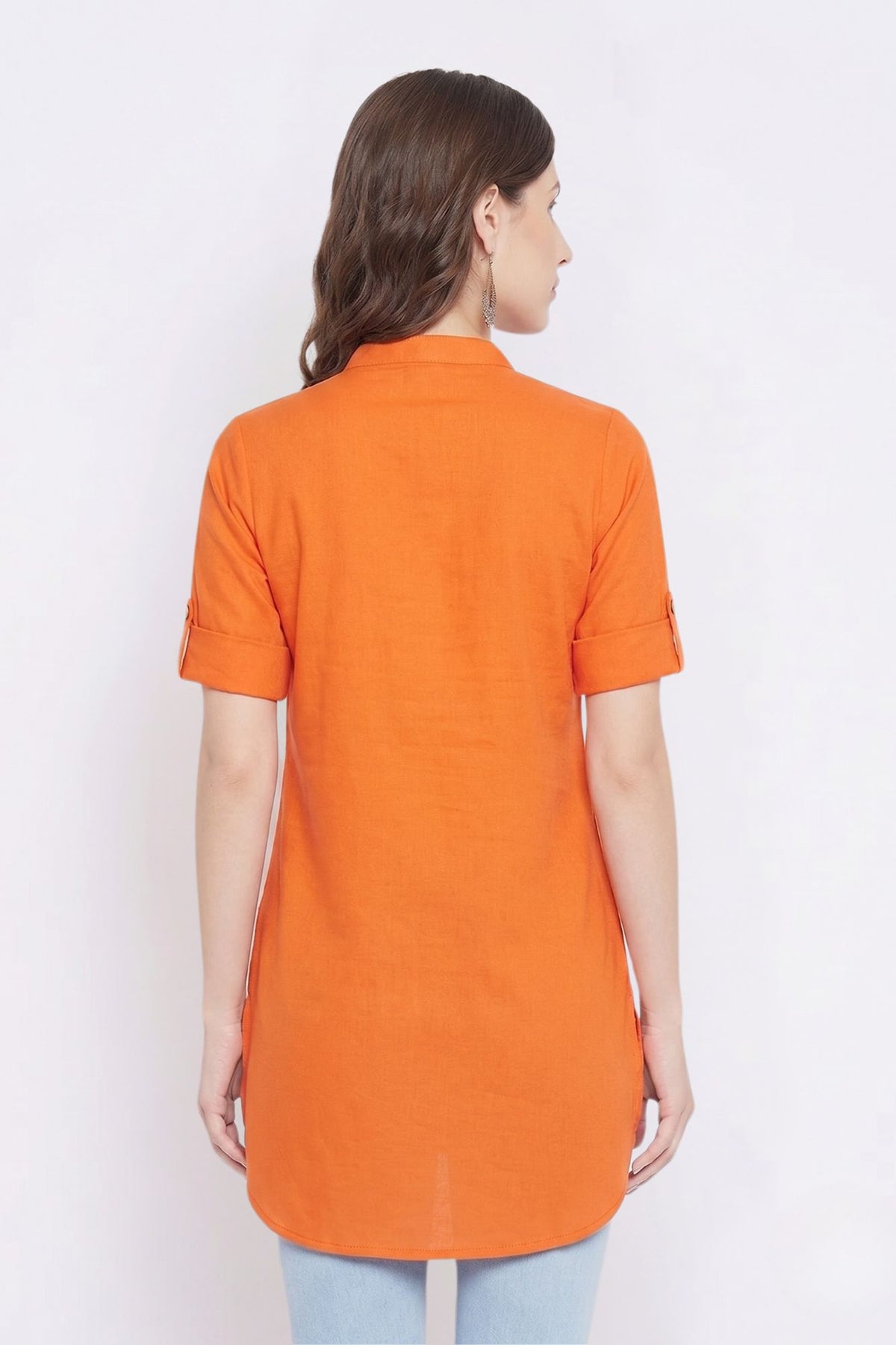 Orange Solid Coloured Short Kurti - 32"Length